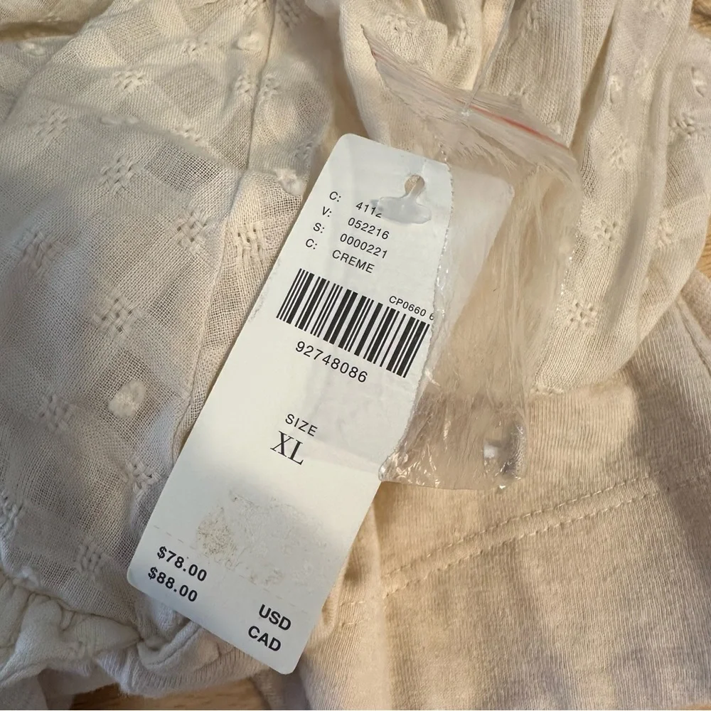 By Anthropologie Embroidered Elbow Puff-Sleeve Top size XL Cream Floral NWT